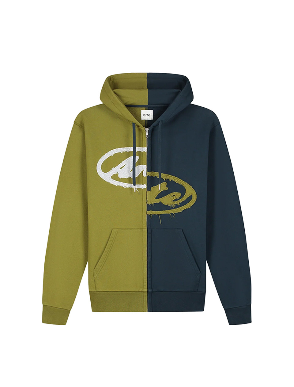 Arte Antwerp Split Patch Zip Hoodie Green Navy
