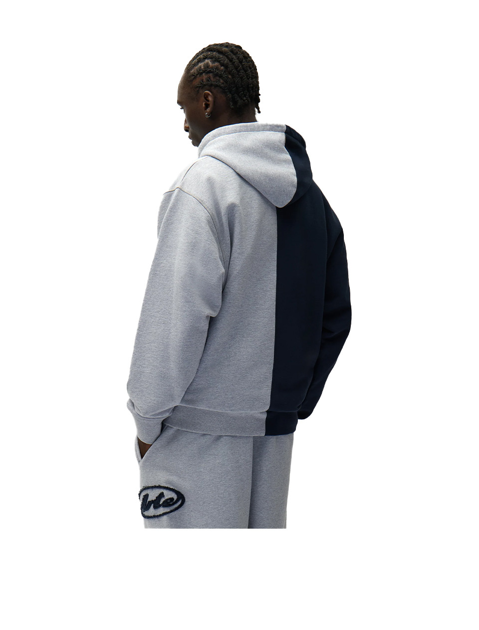 Arte Antwerp Split Patch Zip Hoodie Grey Navy