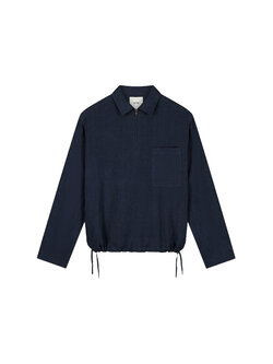 Arte Antwerp Linen Quarter Zip Pullover Navy