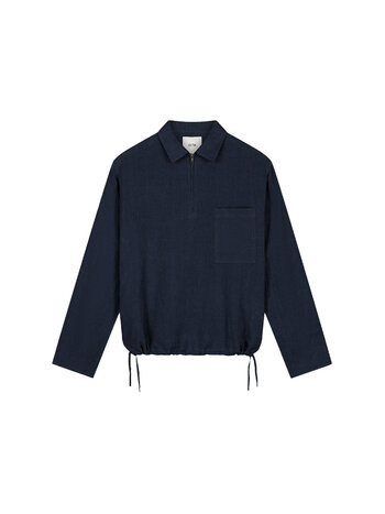 Arte Antwerp Linen Quarter Zip Pullover Navy