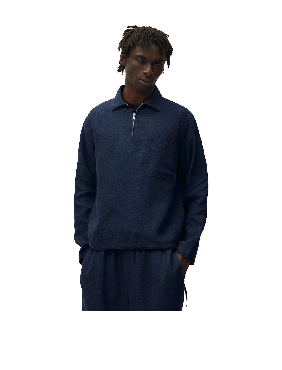 Arte Antwerp Linen Quarter Zip Pullover Navy