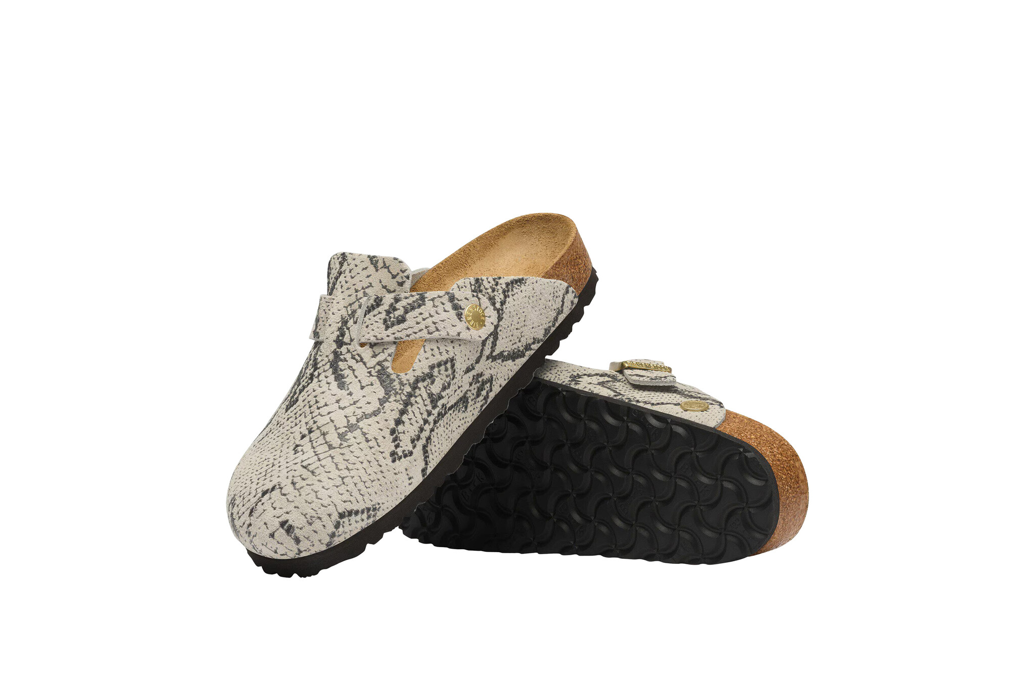 Birkenstock Boston Rivet Logo Suede Snake Oyster