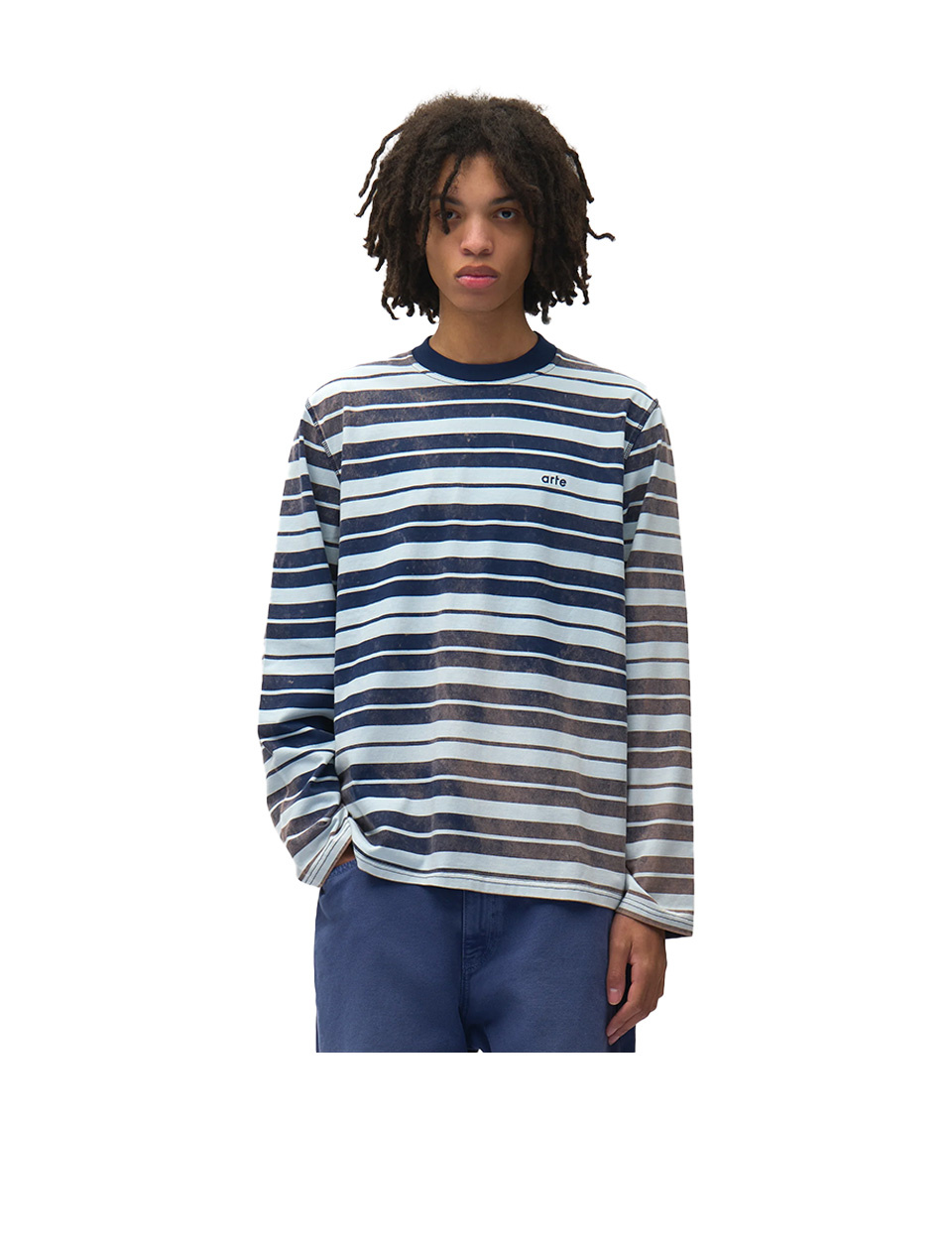 Arte Antwerp Sunfade Striped Longsleeve Navy Light Blue