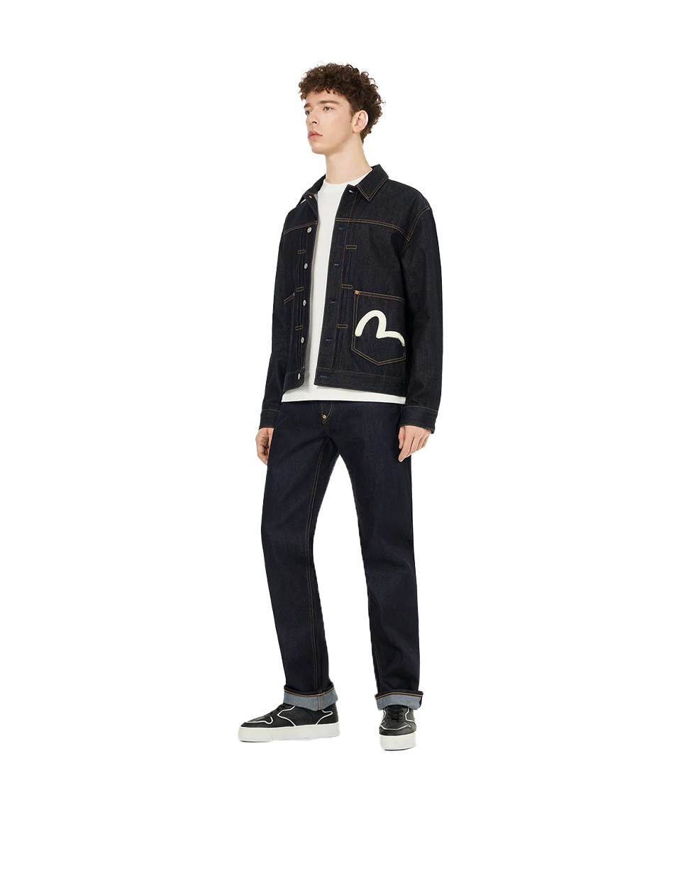 Evisu Ecru Seagull Print Relax Fit Denim Jacket