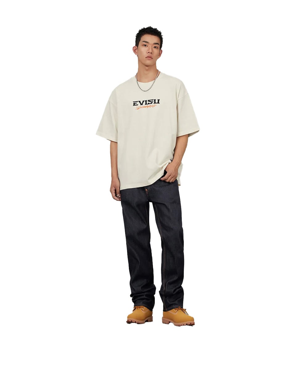 Evisu White Seagull Print Pockets Regular Fit Jeans
