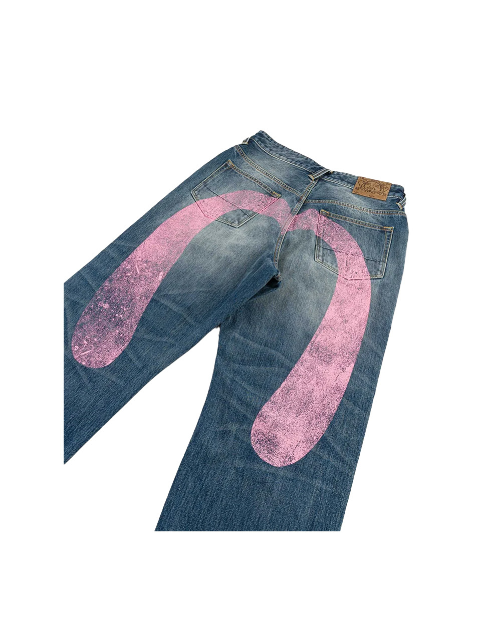 Evisu Pink Daicock Ripped Jeans