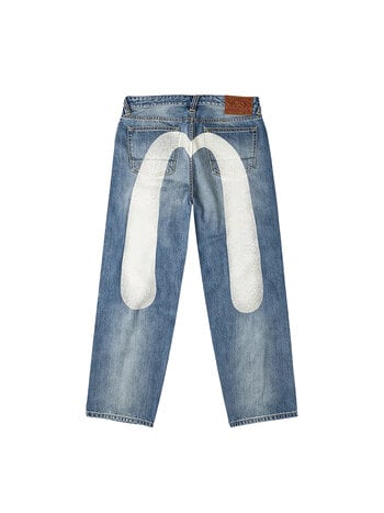 Evisu Ecru Daicock Print Loose Fit Jeans
