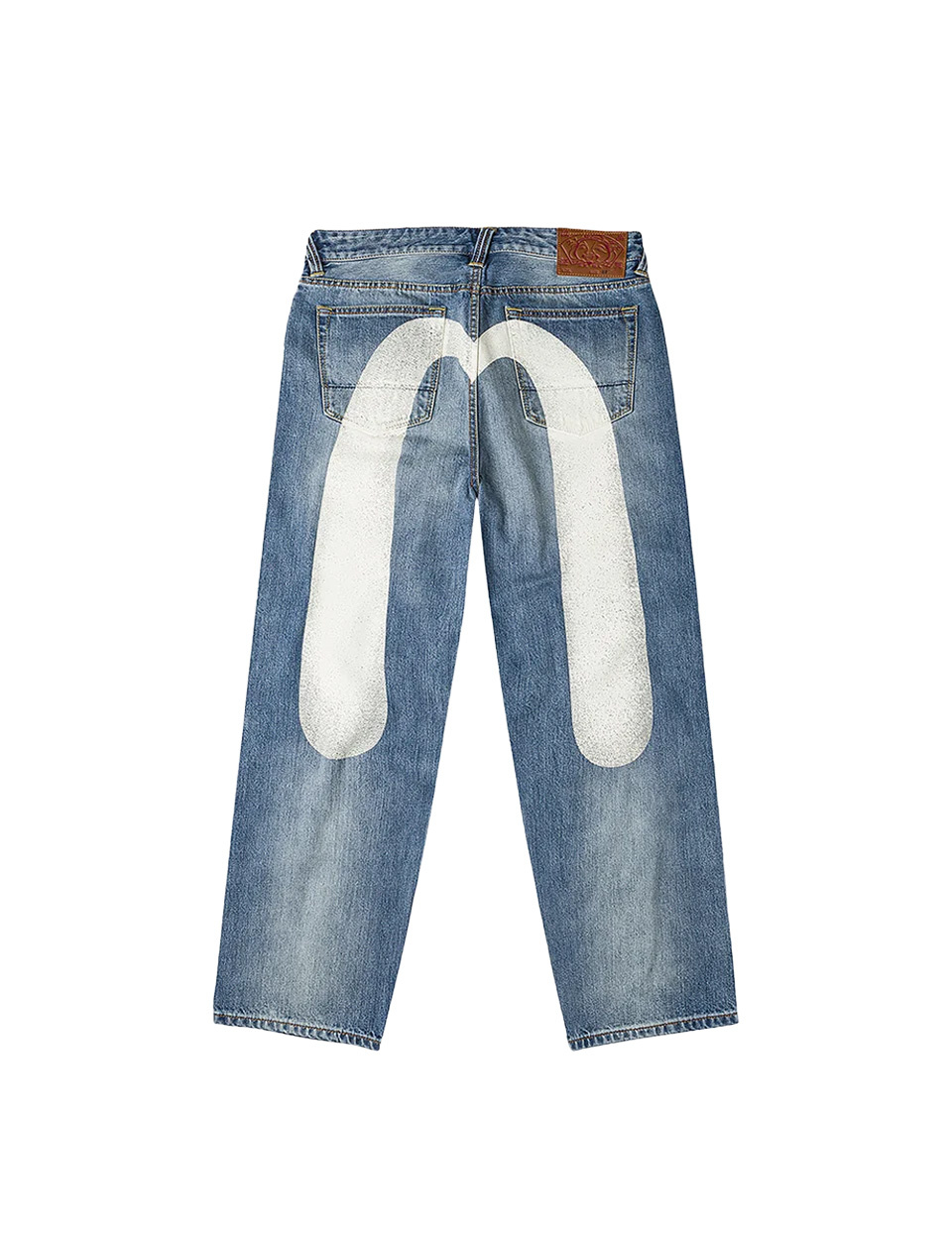 Evisu Ecru Daicock Print Loose Fit Jeans