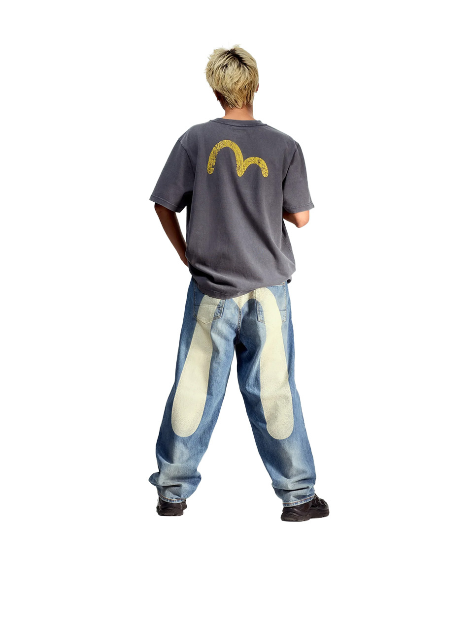 Evisu Ecru Daicock Print Loose Fit Jeans