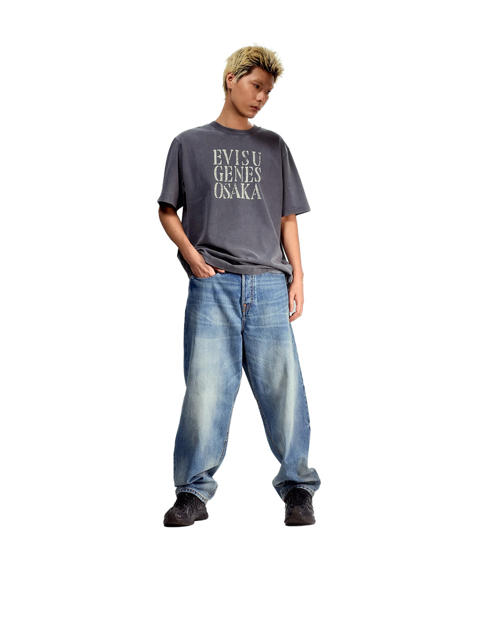 Evisu Ecru Daicock Print Loose Fit Jeans