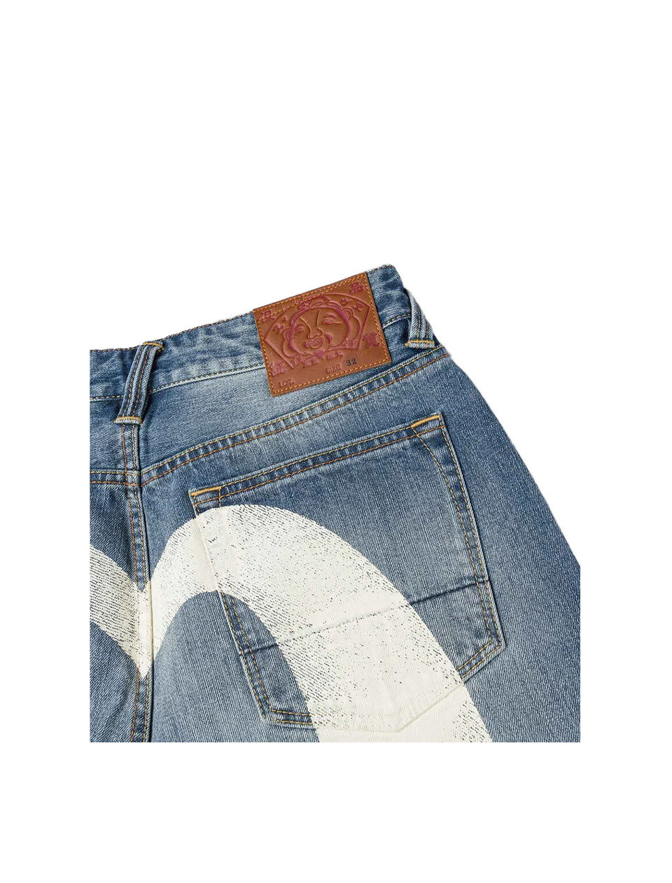 Evisu Ecru Daicock Print Loose Fit Jeans