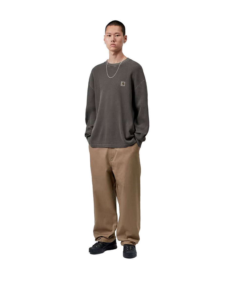 Carhartt WIP L/S Vista Waffle T-Shirt Black Garment Dyed