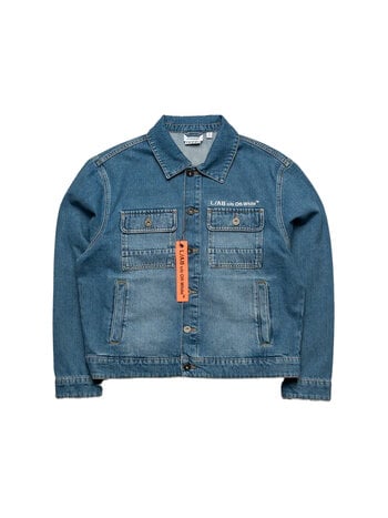 L/AB c/o Off-White Zip Trucker Denim Jacket Steel Indigo