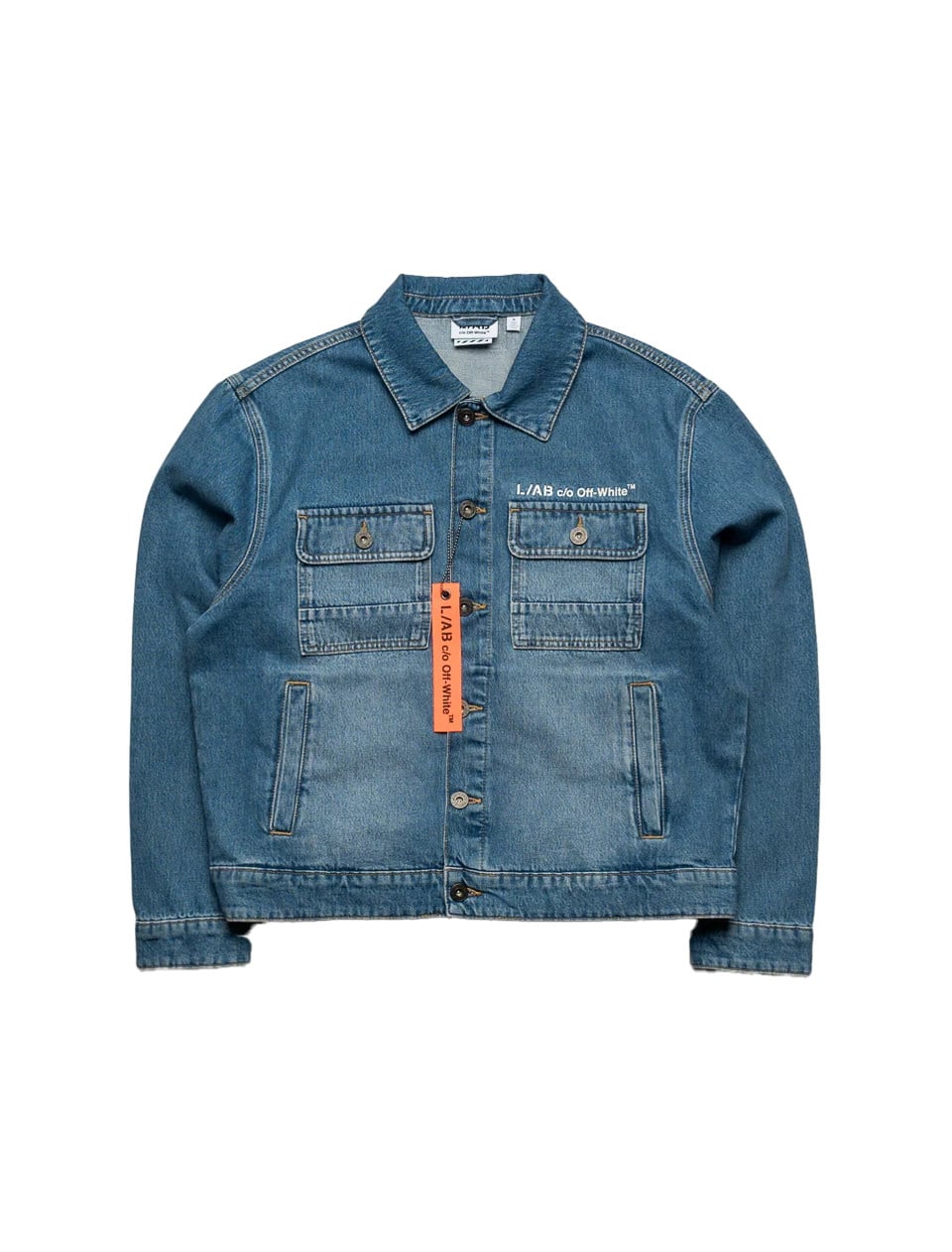 L/AB c/o Off-White Zip Trucker Denim Jacket Steel Indigo
