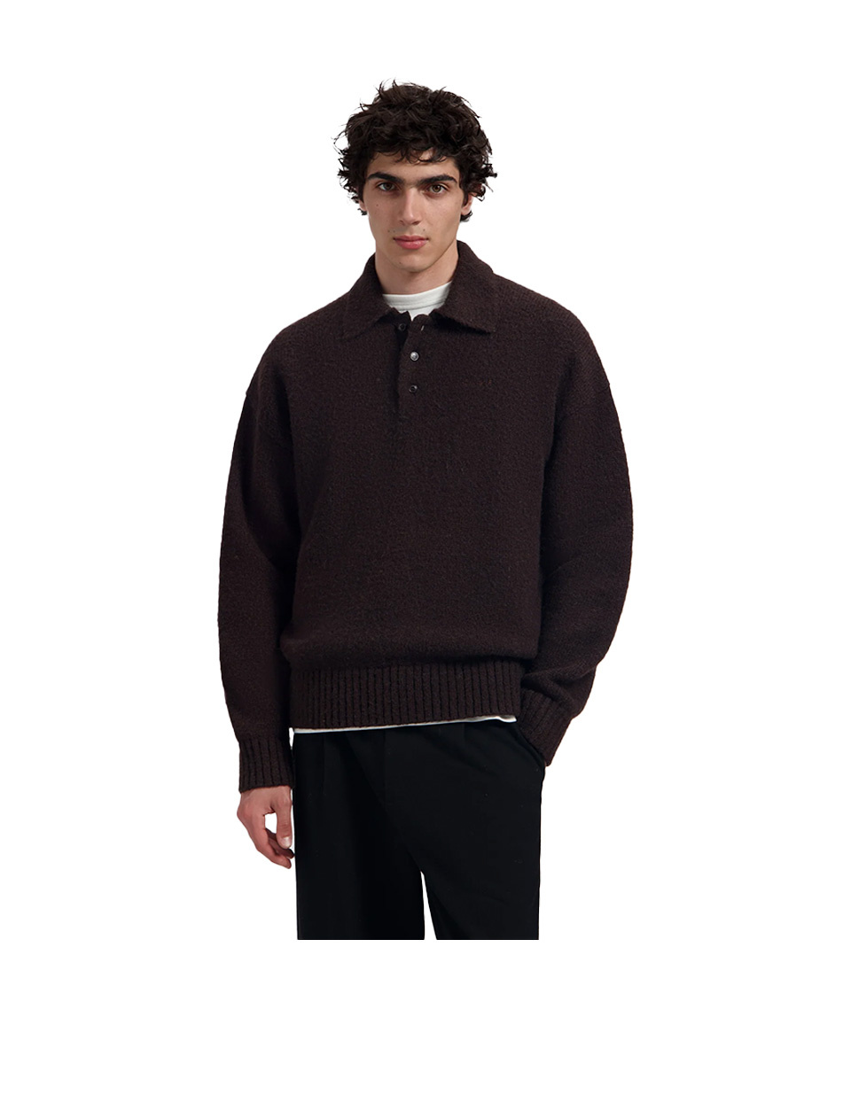 OLAF Oversized Knitted Polo Chocolate Plum