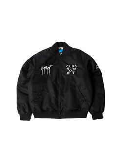 By Parra Club Not 1977 Satin Bomber Jacket Black