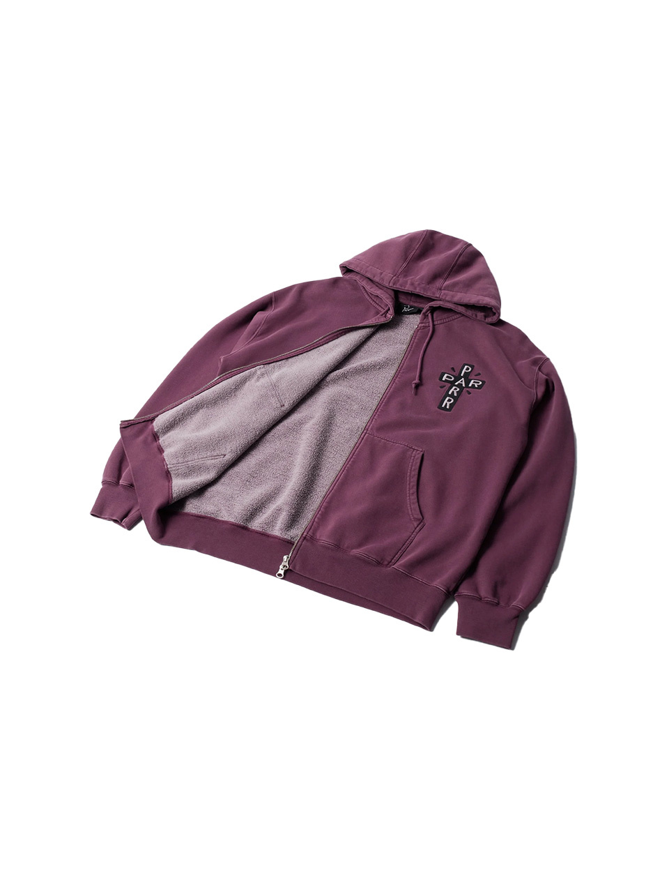 By Parra A Cross To Bear Zip Hooded Sweatshirt Purple