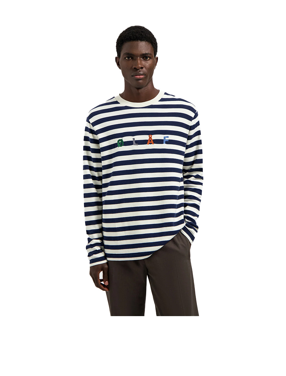 OLAF Stripe Sans LS Tee White Blue