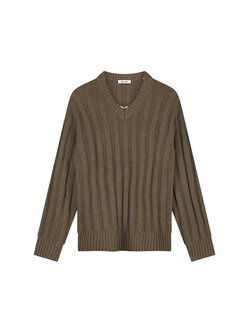 OLAF Ribbed Knitted V-Neck Chocolate Chip