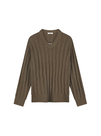 OLAF Ribbed Knitted V-Neck Chocolate Chip