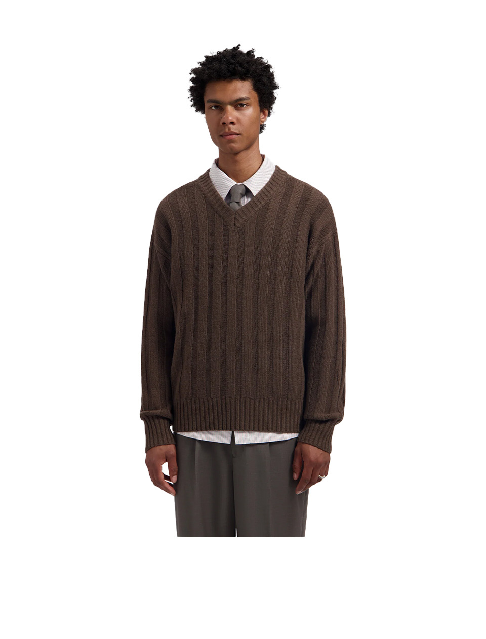 OLAF Ribbed Knitted V-Neck Chocolate Chip