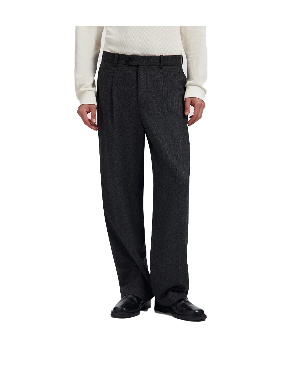 OLAF Herringbone Relaxted Pleated Pant Charcoal