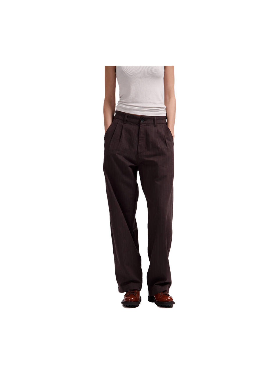 Bonne Suits Wide Fit Pants Brown Pinstripe