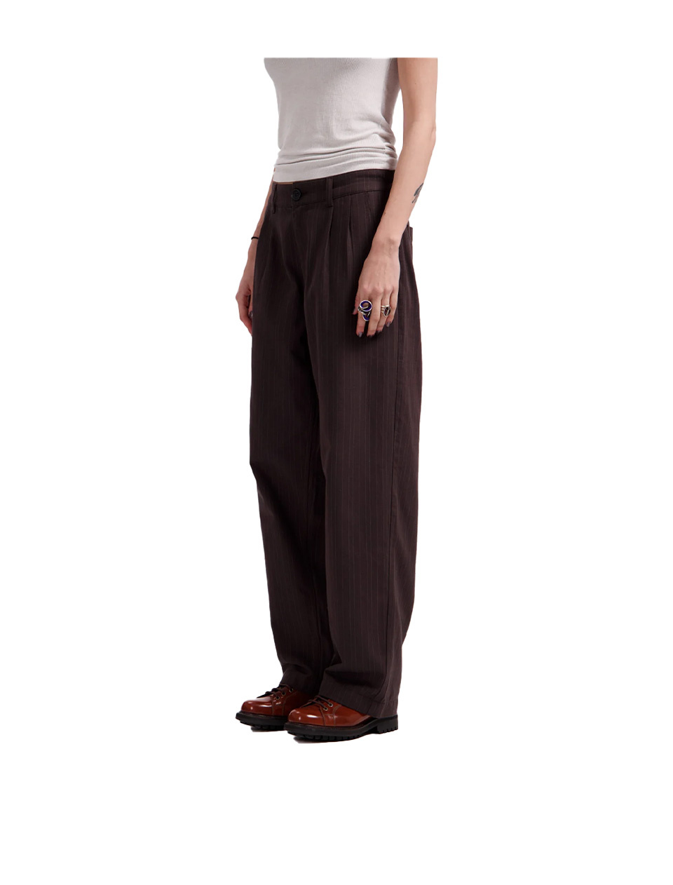 Bonne Suits Wide Fit Pants Brown Pinstripe