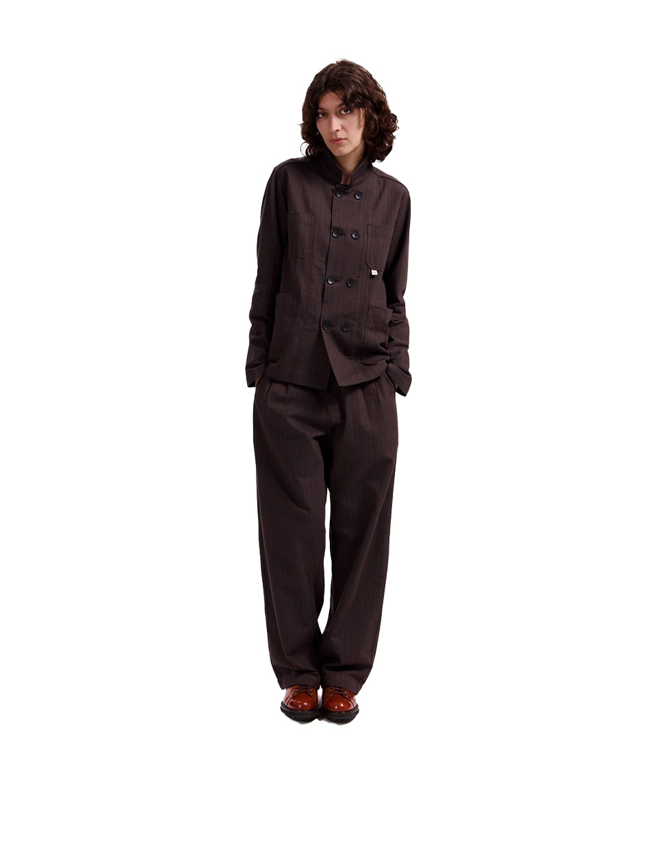 Bonne Suits Wide Fit Pants Brown Pinstripe