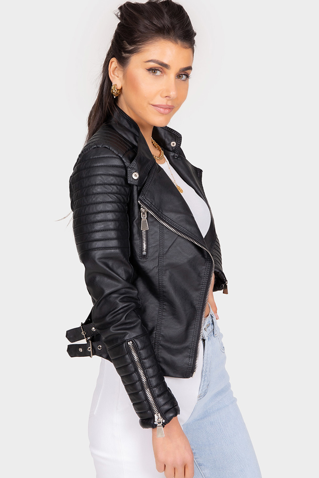 Cusco heerlijkheid zakdoek Shop dames biker jacket zwart | - Elise Store