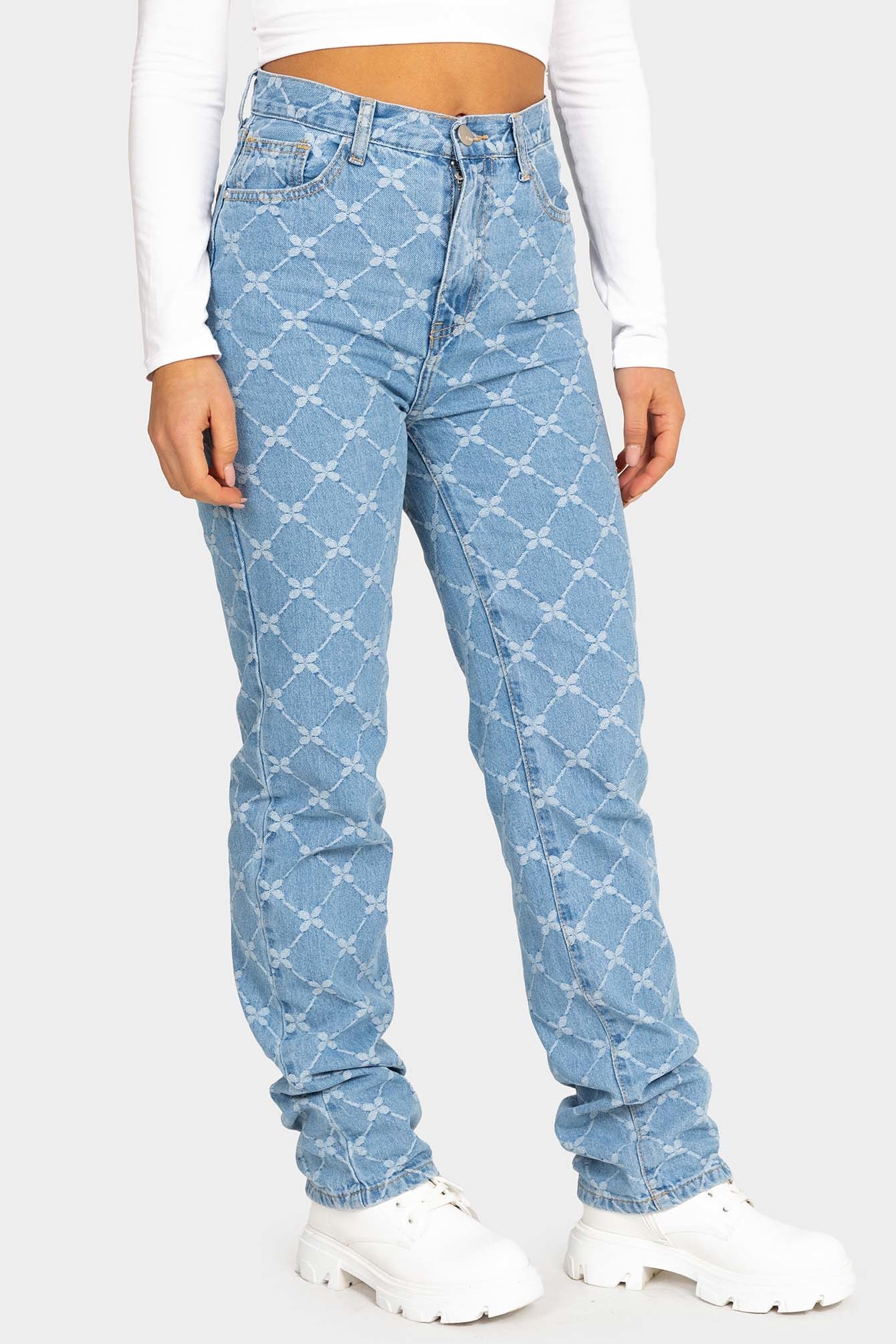 Shop blauwe mom jeans met patroon | - Elise Store