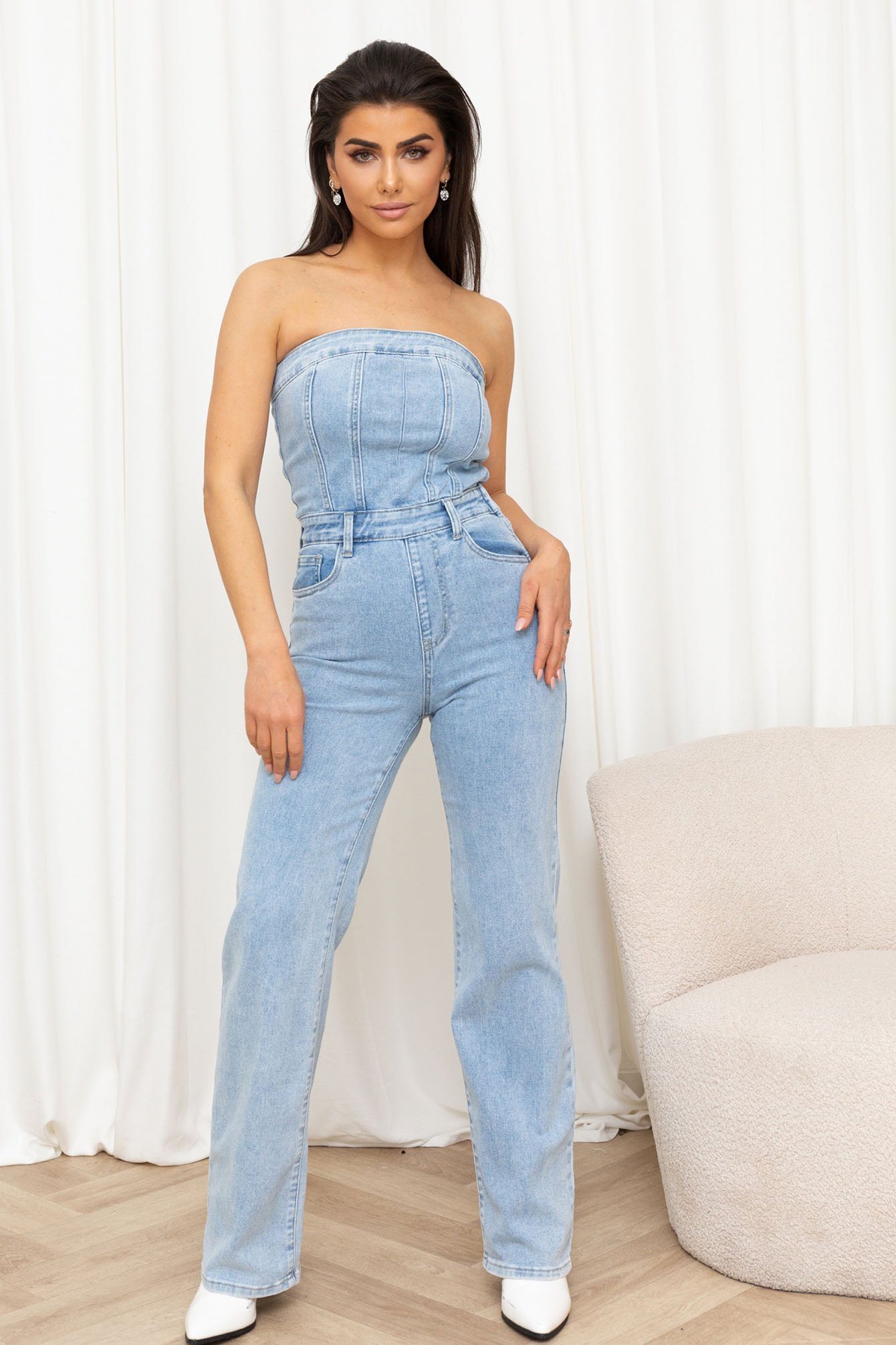 Shop Denim Strapless Jumpsuit Elise Store