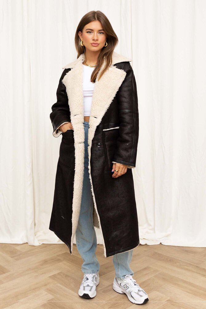 Suède Lammy Coat Jolein - Zwart