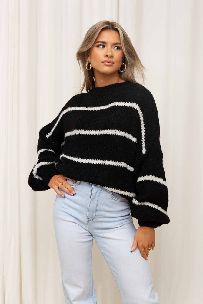 Gestreepte Knit Marit - Zwart