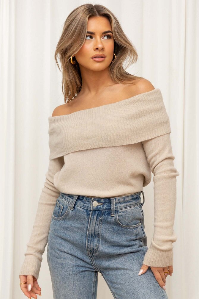 Off Shoulder Knit Cynthia - Beige