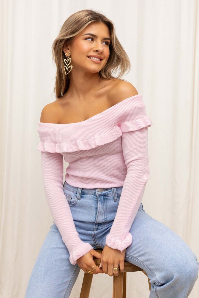 Ruffle Off Shoulder Top - Roze