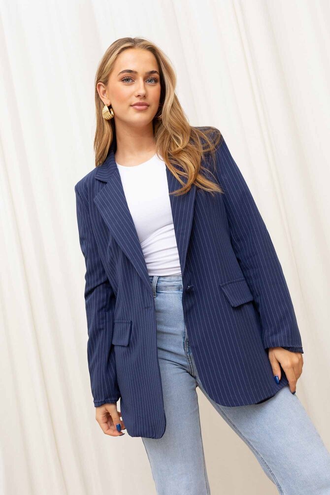 Gestreepte Blazer - Blauw