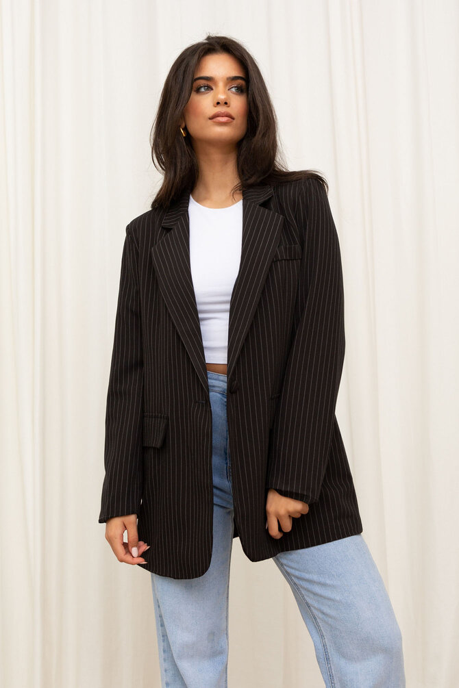 Gestreepte Blazer - Zwart