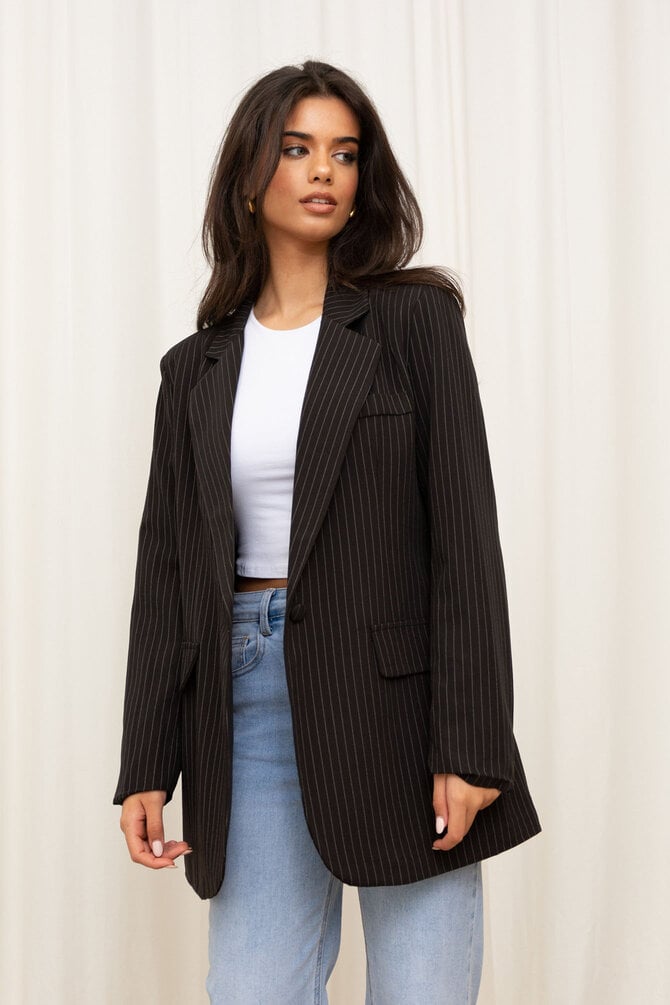 Gestreepte Blazer - Zwart