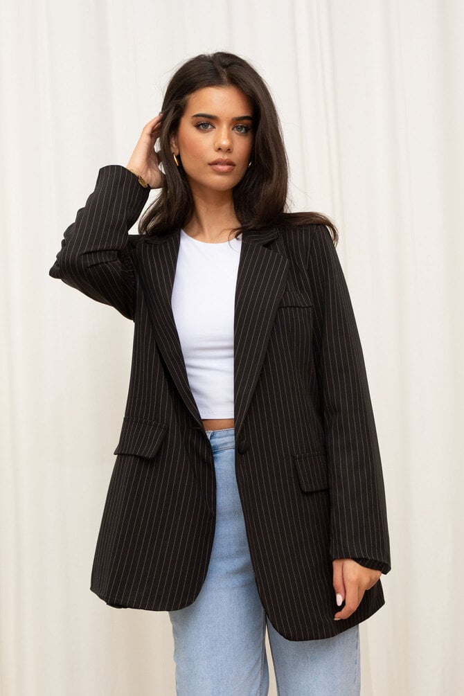 Gestreepte Blazer - Zwart