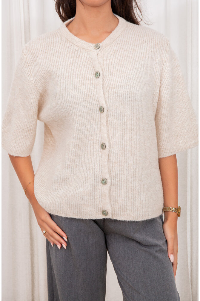 Knopen Vest Korte Mouwen - Crème