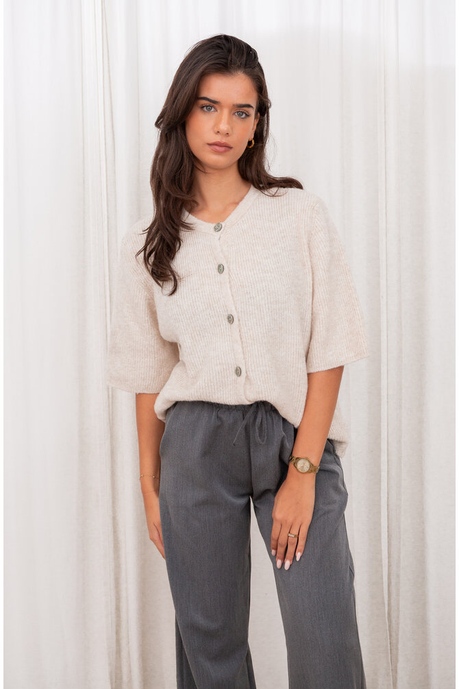 Knopen Vest Korte Mouwen - Crème