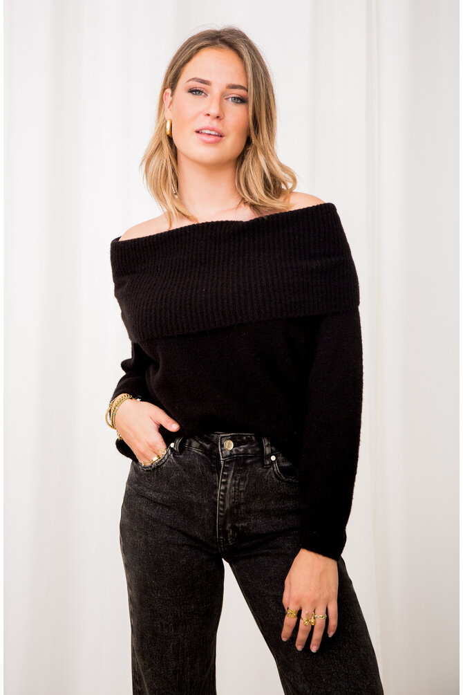 Off Shoulder Trui - Zwart