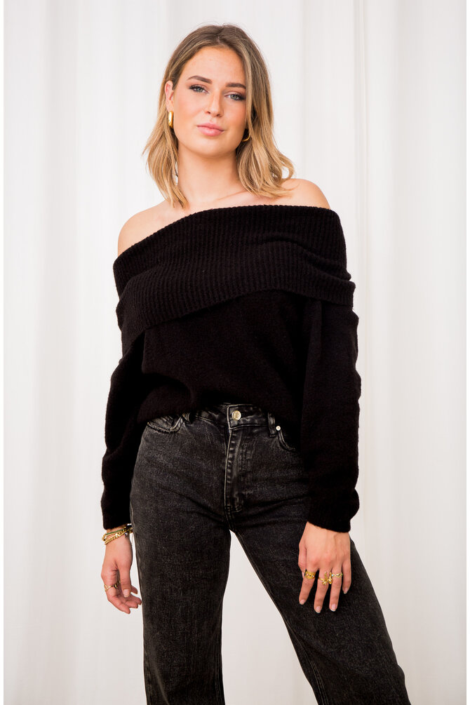 Off Shoulder Trui - Zwart