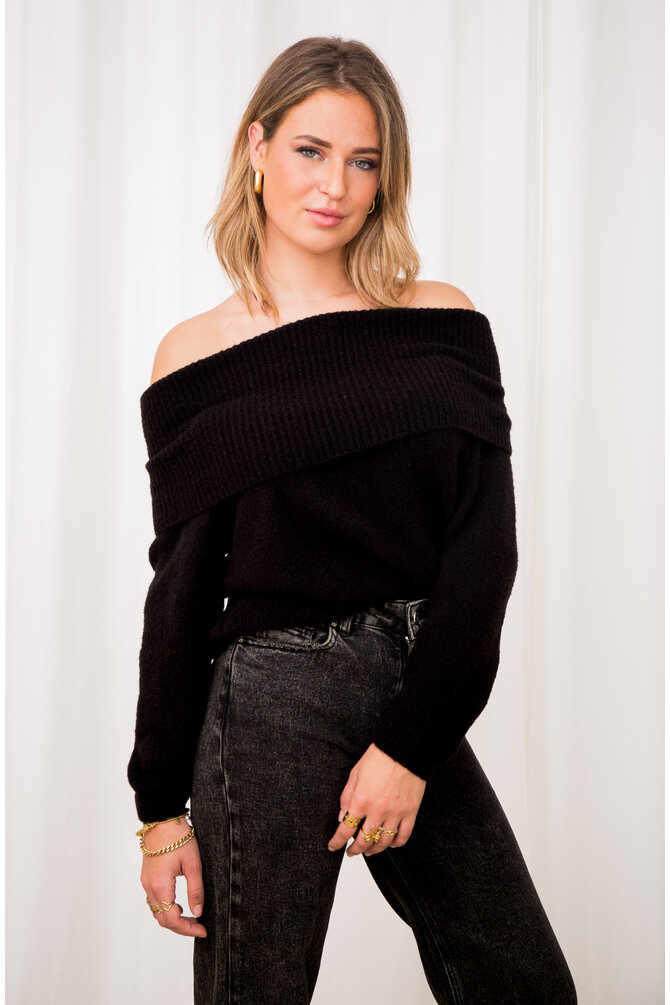 Off Shoulder Trui - Zwart