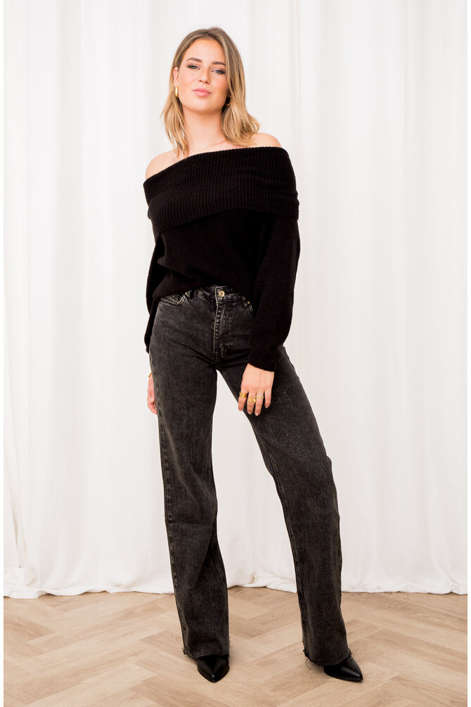 Off Shoulder Trui - Zwart
