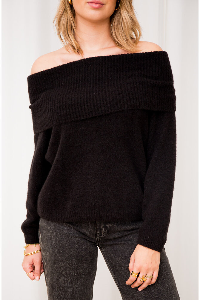 Off Shoulder Trui - Zwart
