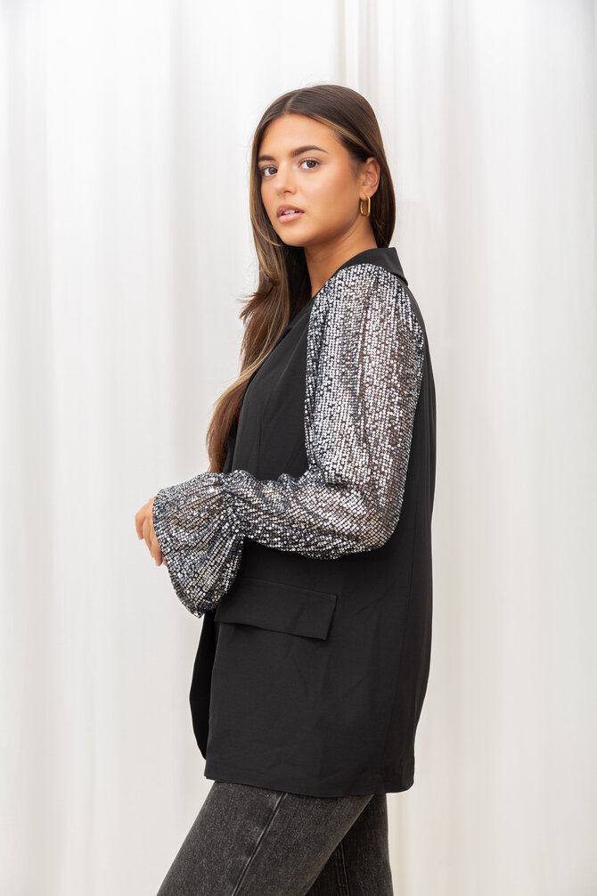 Blazer Met Glitter Mouwen - Zilver