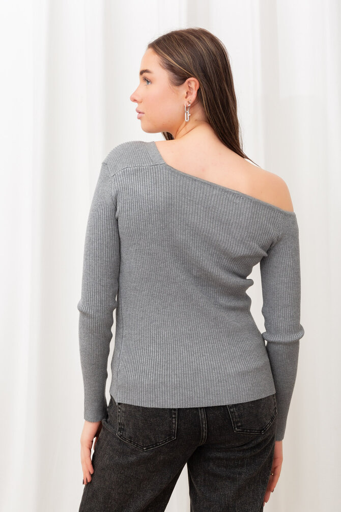Off Shoulder Top Knopen - Grijs