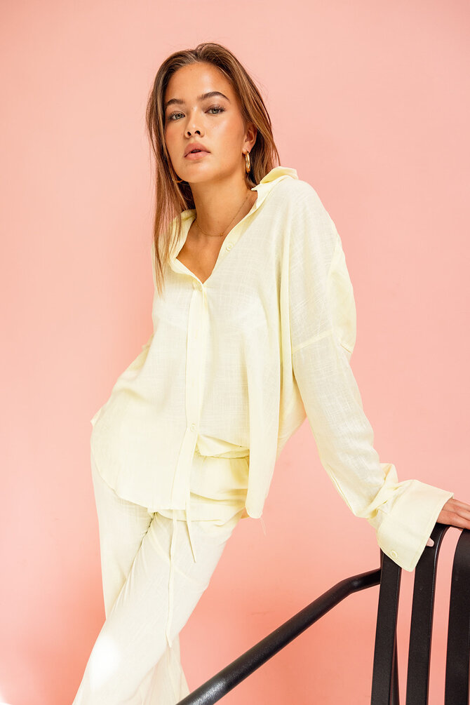 Linnen Oversized Blouse - Geel